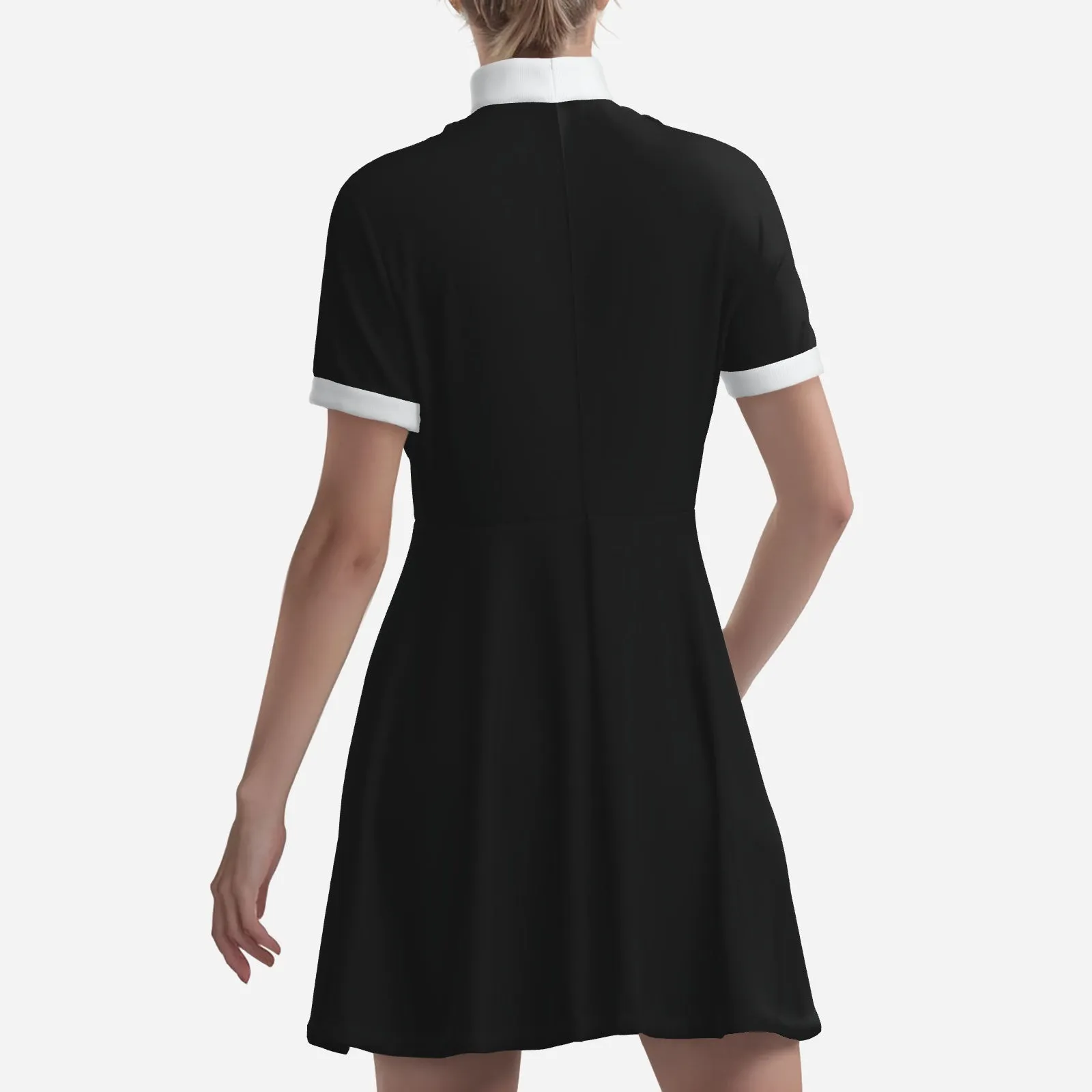 60s Mod Black Mini Dress | Retro Black and White Turtleneck A-Line Mini Dress