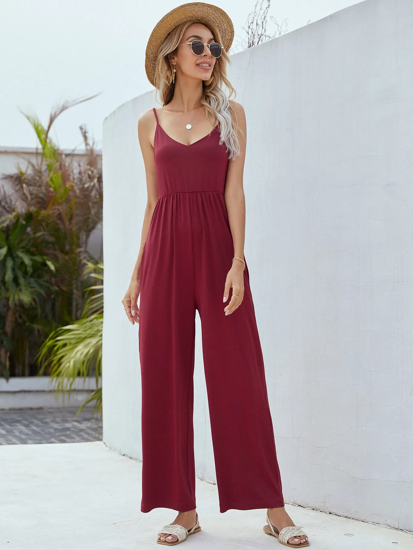Adjustable Spaghetti Strap Jumpsuit with Pockets