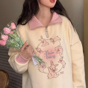 Aiertu - Flower Rabbits Sweater Top Kawaii Academia Y2K Cottagecore Coquette Fairycore Dollette Princesscore