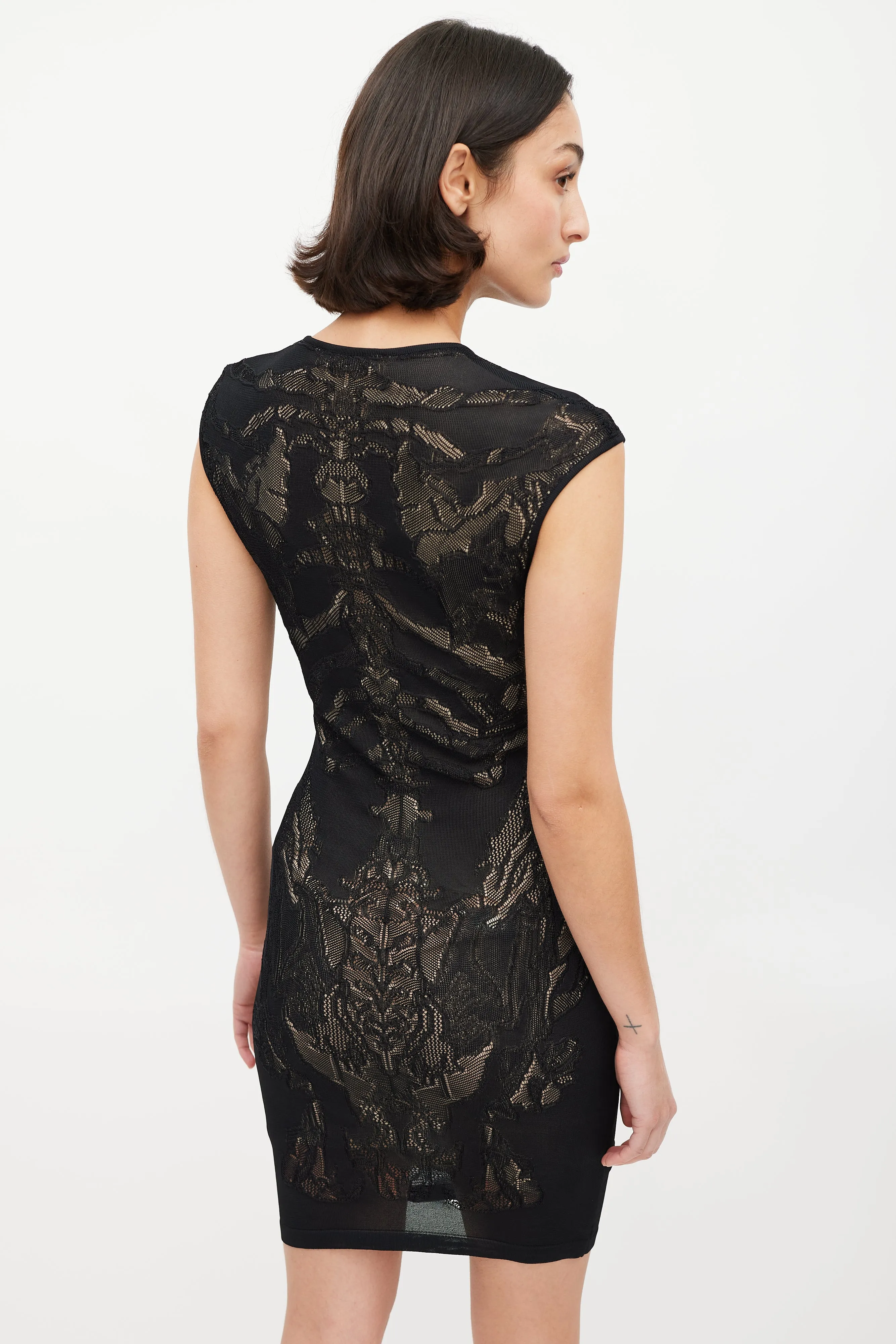 Black & Beige Lace Bodycon Dress