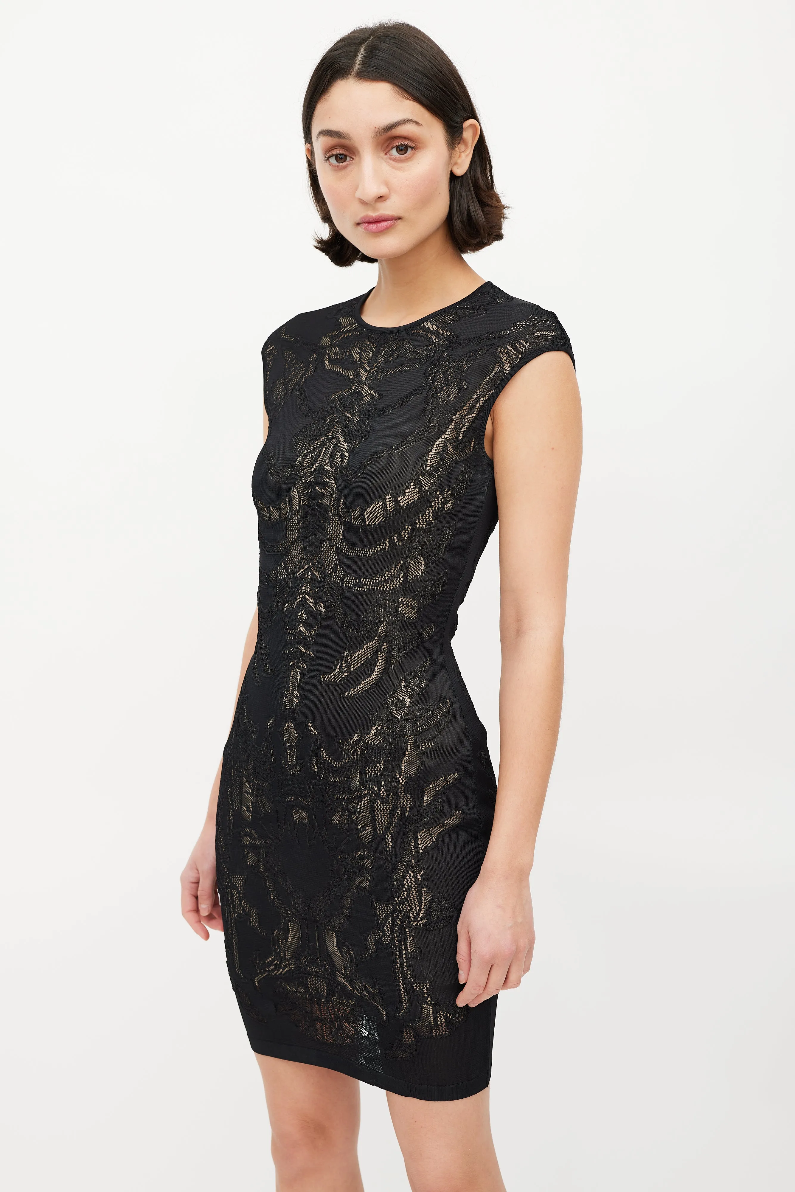 Black & Beige Lace Bodycon Dress