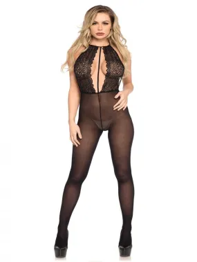 Black Sheer Plunging Bodysuit