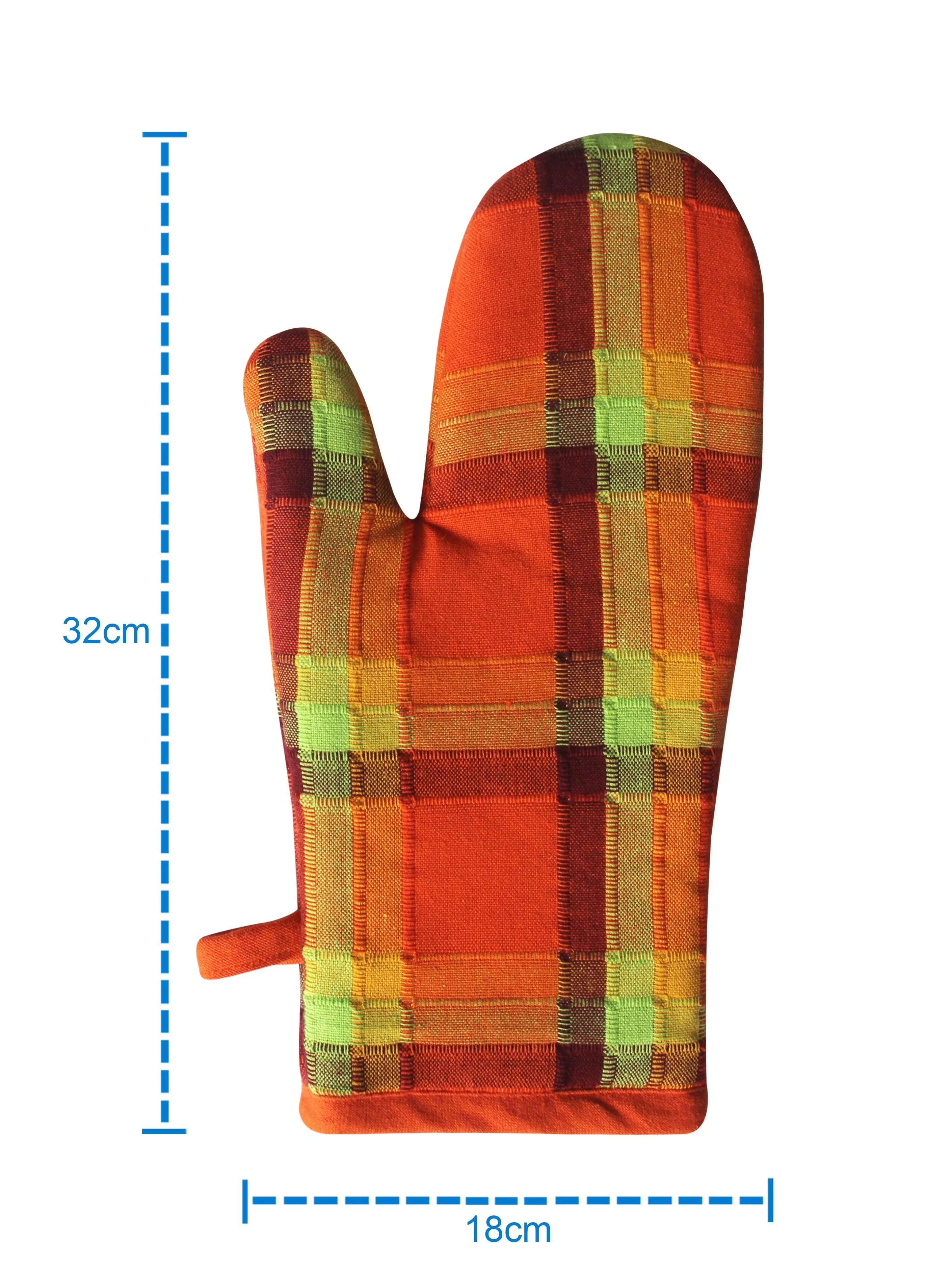 Cotton Iran Check Orange Oven Gloves Pack Of 2
