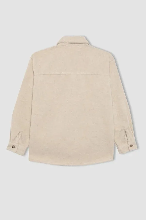 Defacto Boy's Beige Oversize Fit Wool Look Long Sleeve Shirt
