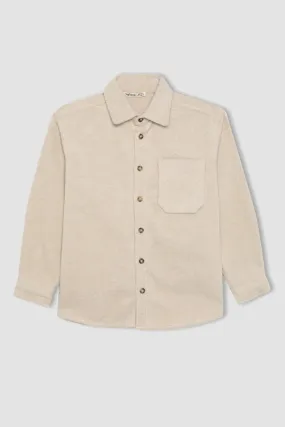 Defacto Boy's Beige Oversize Fit Wool Look Long Sleeve Shirt