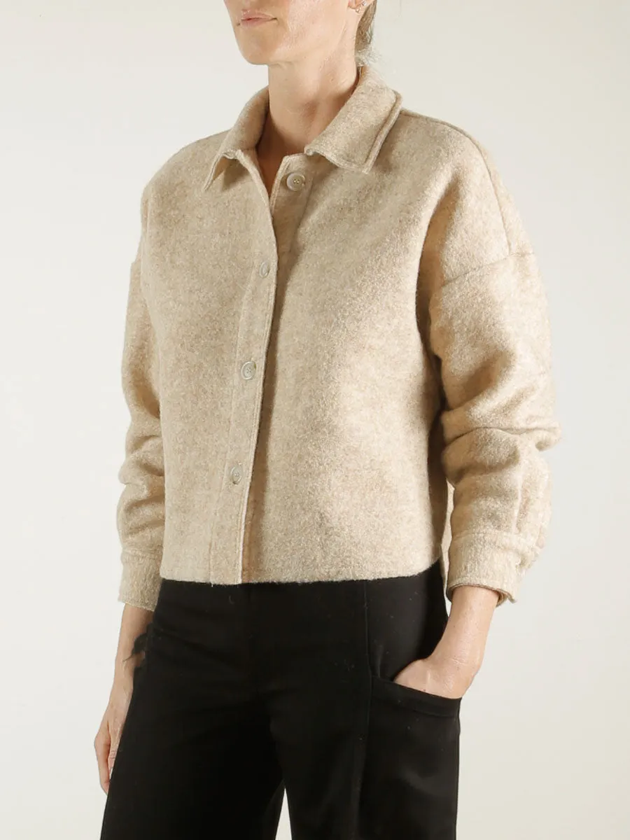 Esme Crop Shirt in Italian Wool - Oat