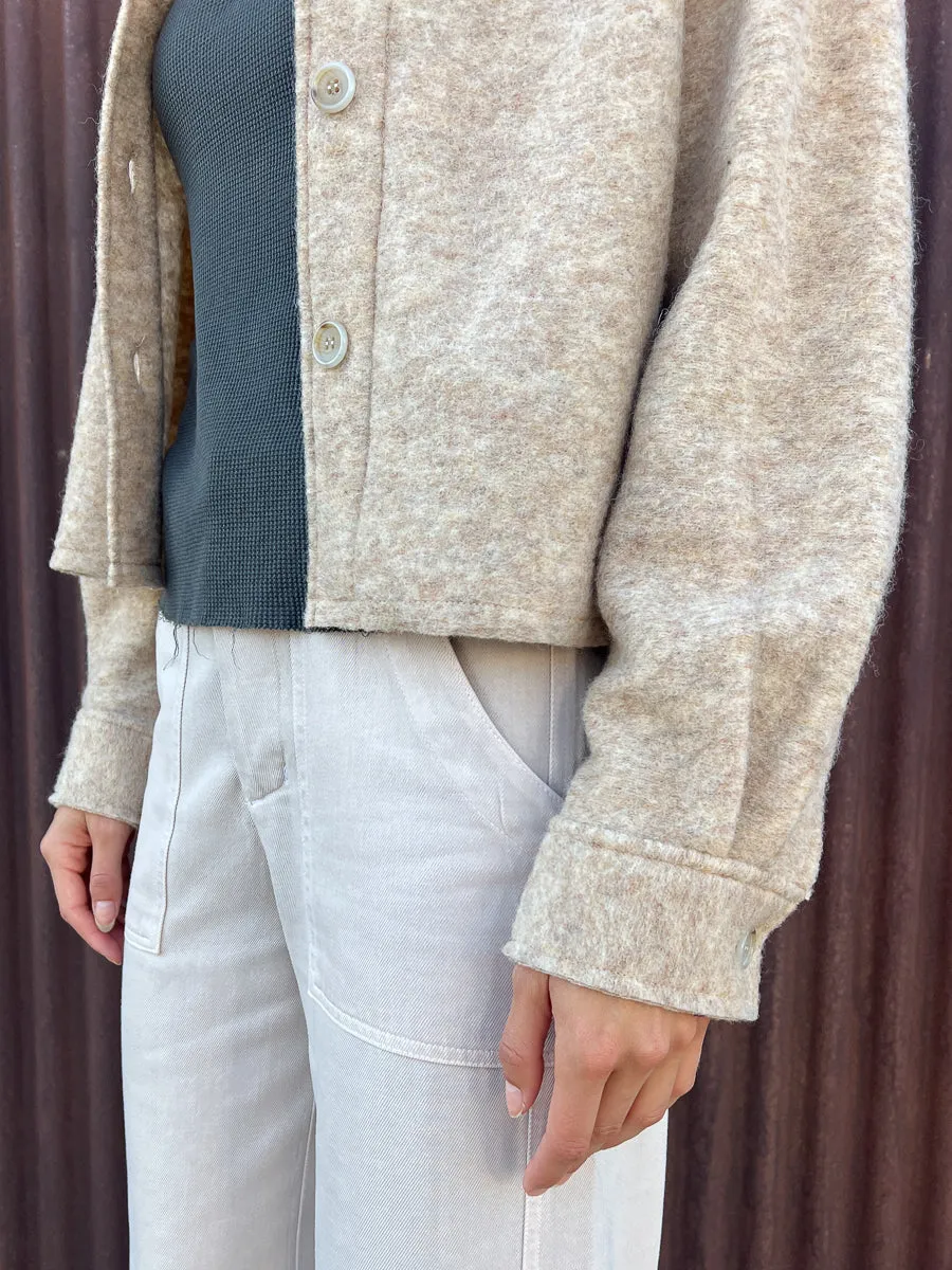 Esme Crop Shirt in Italian Wool - Oat