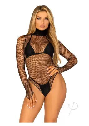 Fishnet High Sleeve Suit Crotch Os Blk