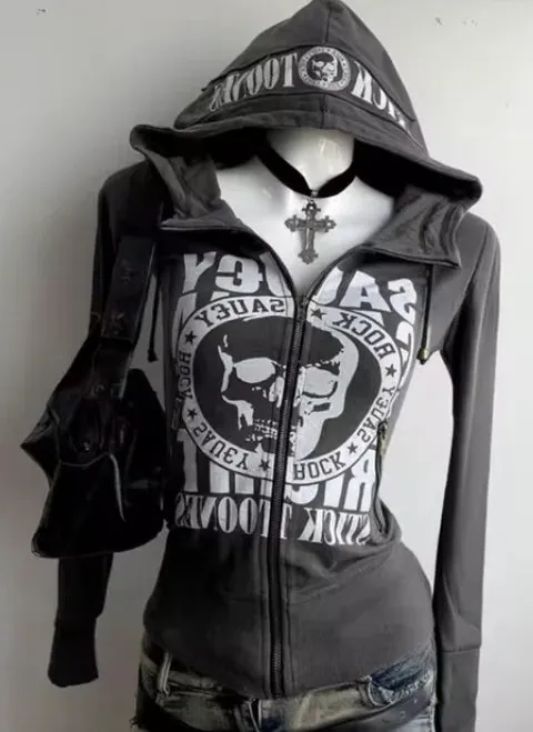 Flytonn-Streetwear y2k 90s Fashion Korean Vintage Casual Hip-hop Gothic Fshion Hooded Sweater Treet Rock Aesthetic Retro Grunge Punk Hip Hop Women's Sweater