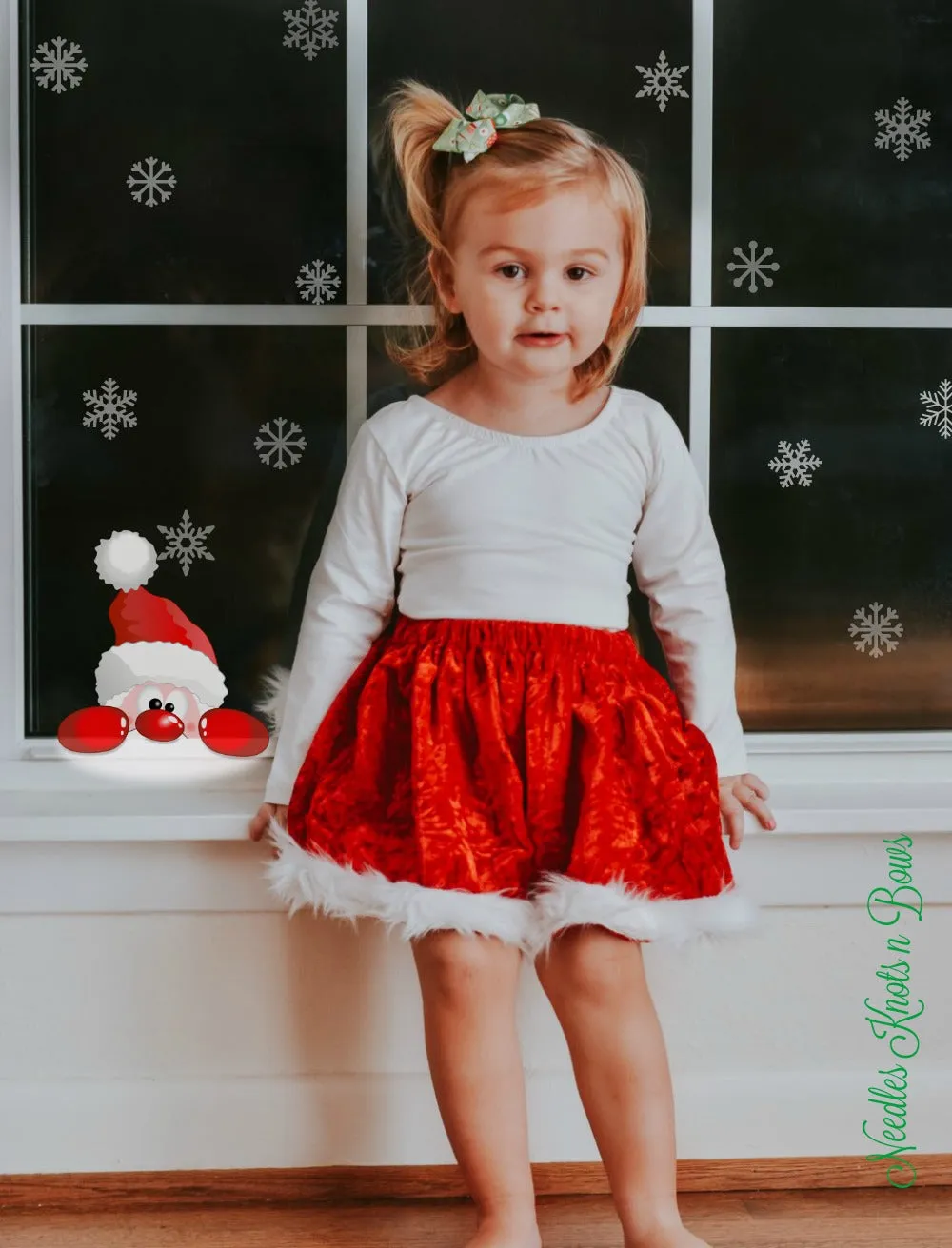 Girls Christmas Velvet Skirt with Fur Trim
