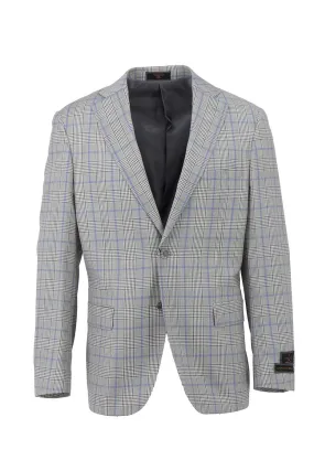 Glen Check with Baby Blue Windowpane Dolcetto Modern Fit, Pure Wool Jacket by Tiglio Luxe