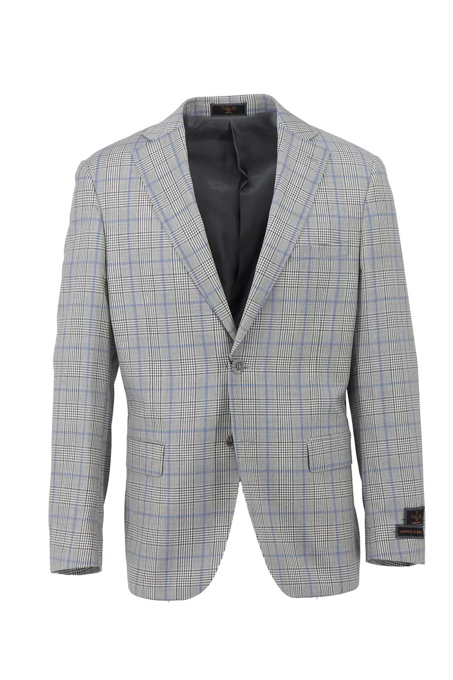 Glen Check with Baby Blue Windowpane Dolcetto Modern Fit, Pure Wool Jacket by Tiglio Luxe