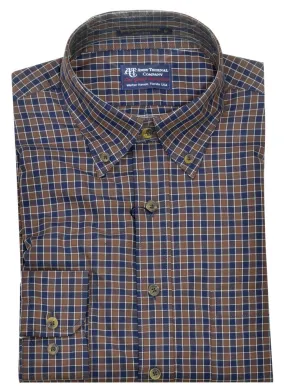 Gordon Men's LS BD Cotton Wool Blend Shirt/Navy Brown Check #WB2074