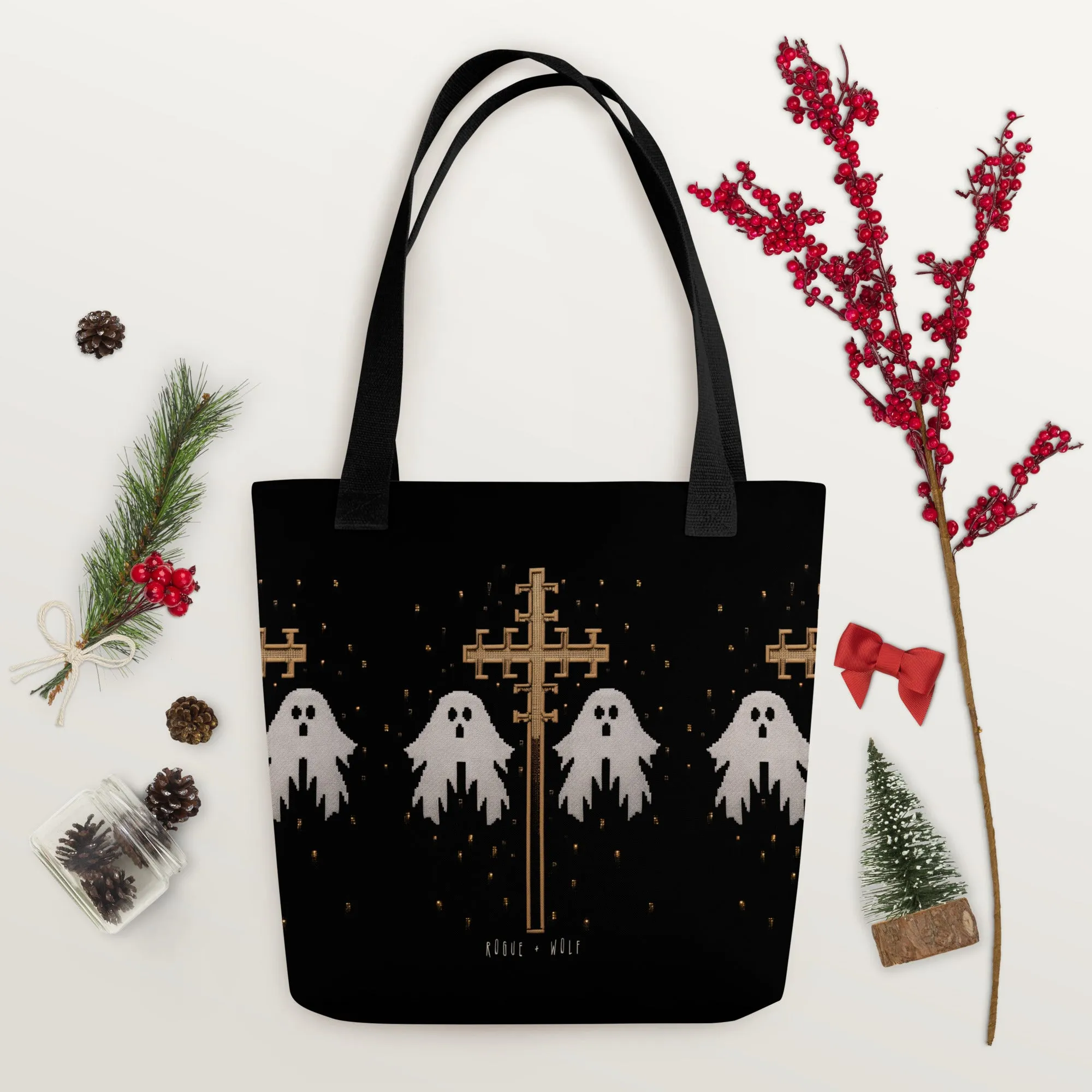 Holy Spirits Vegan Tote for Women - Dark Academia Witchy Large Foldable Bag for Travel Work Gym Goth Gifts