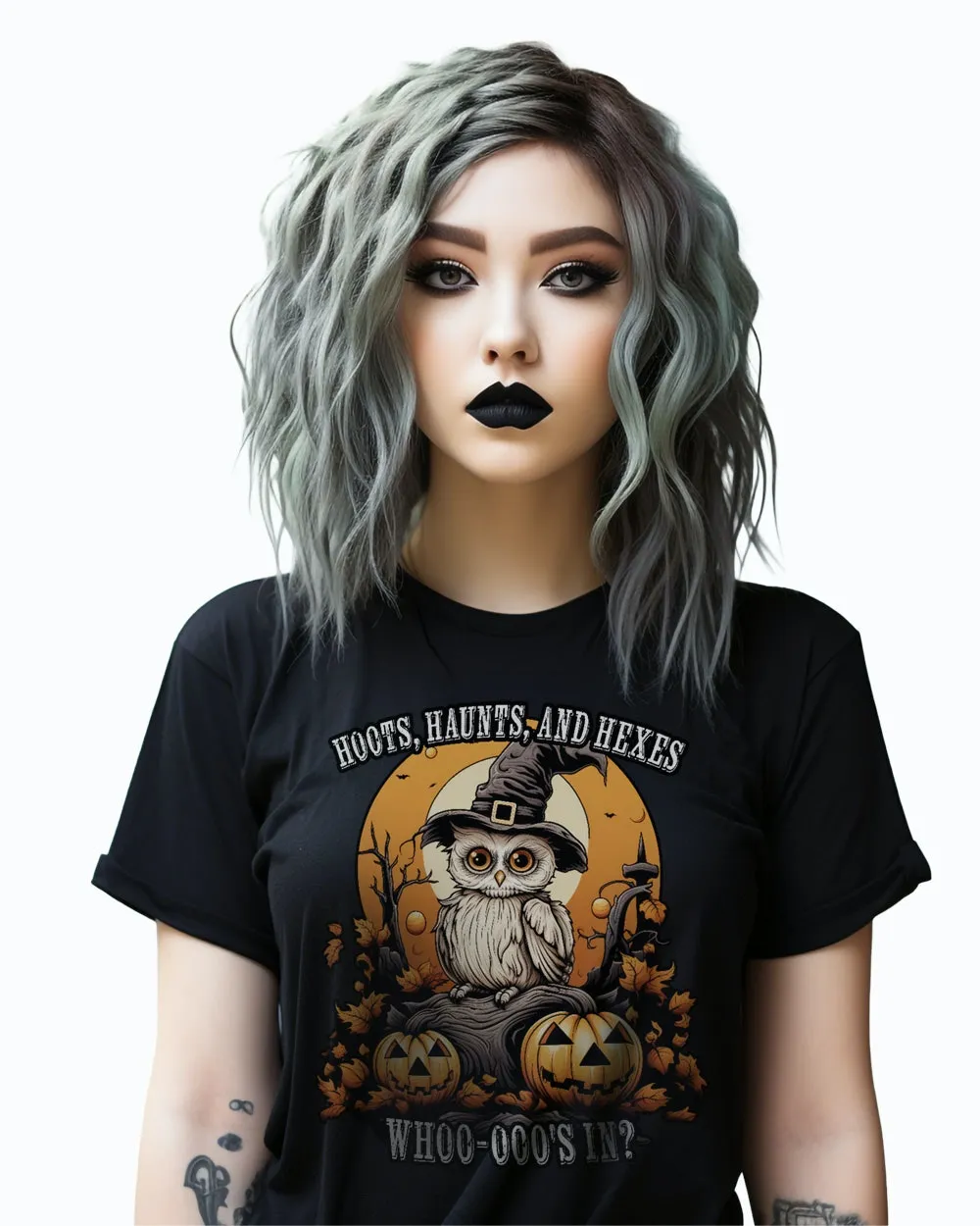 Hoots Haunts and Hexes Tee - Alt Goth T-Shirt Unisex Halloween Dark Academia Witchy Alt Style Occult Fashion