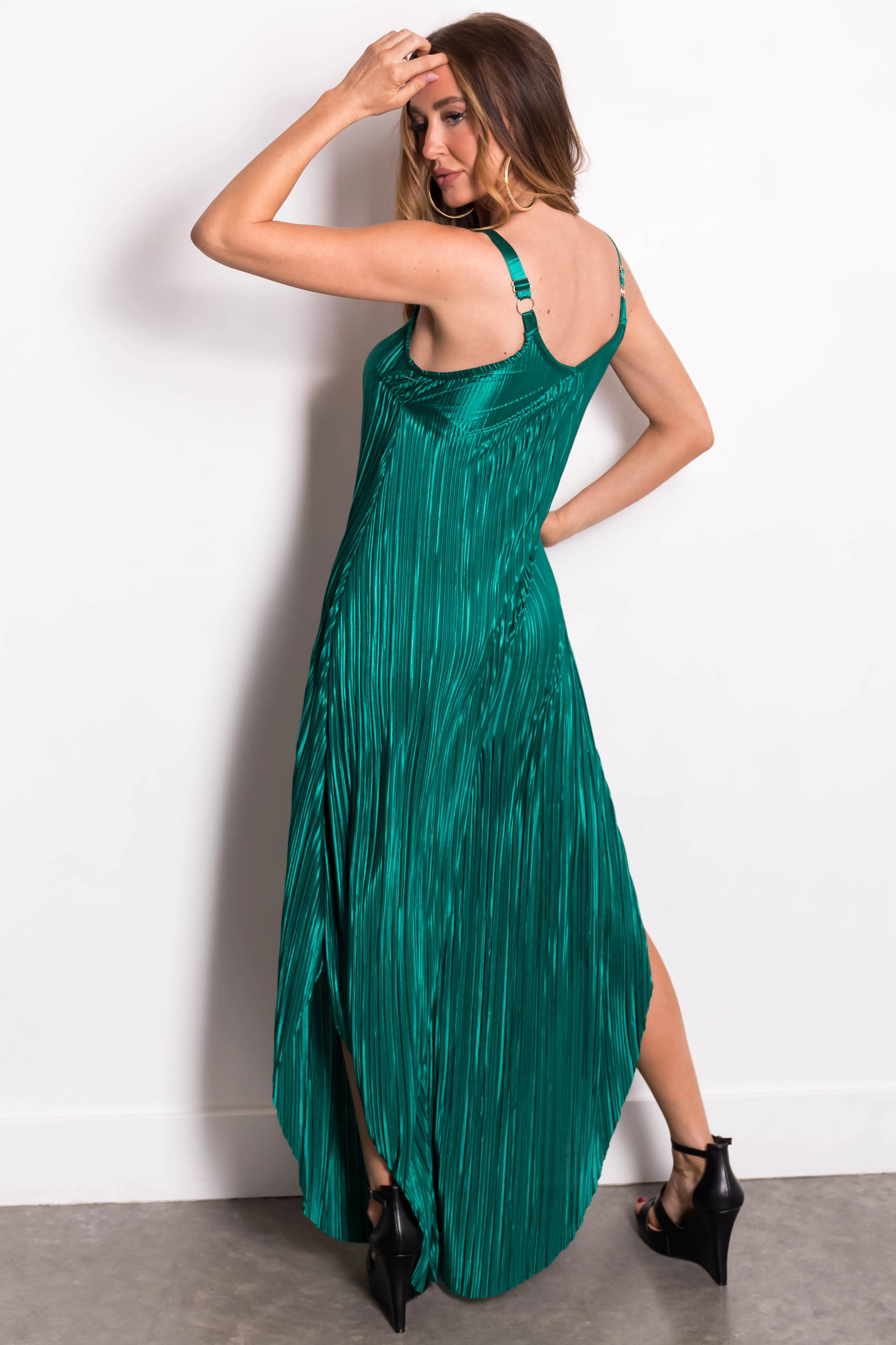 Hunter Green Plisse Flowy Jumpsuit