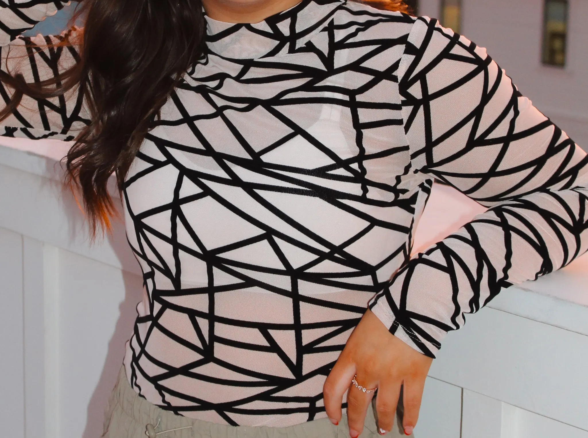 Jacie Geometric Bodysuit- Cream