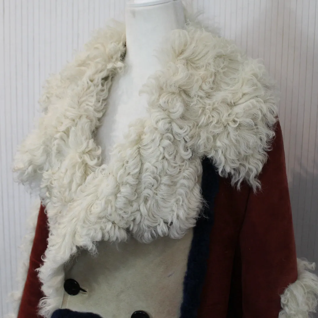 Loewe £6000 Claret & Navy Sheepskin Maxi Coat S/XS