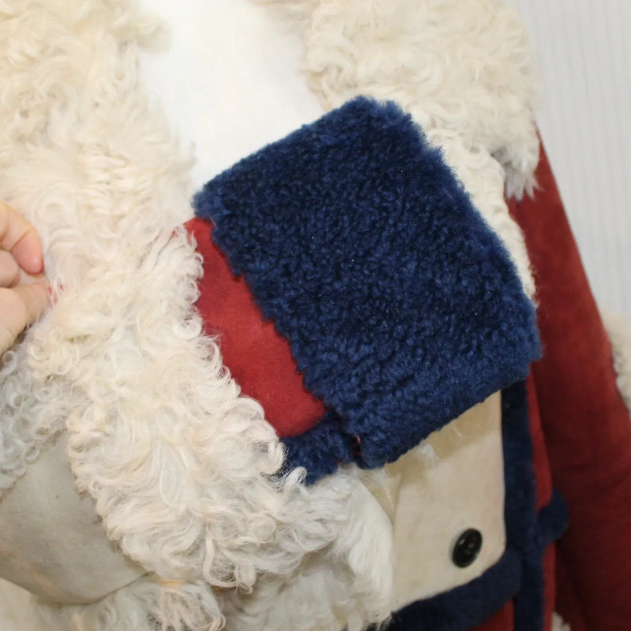 Loewe £6000 Claret & Navy Sheepskin Maxi Coat S/XS
