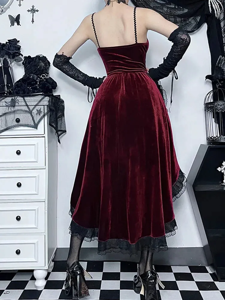 Low Swing Cocktail Party Vintage Goth Smocked Elastic Waist Pleated Flowy Bodycon Dress