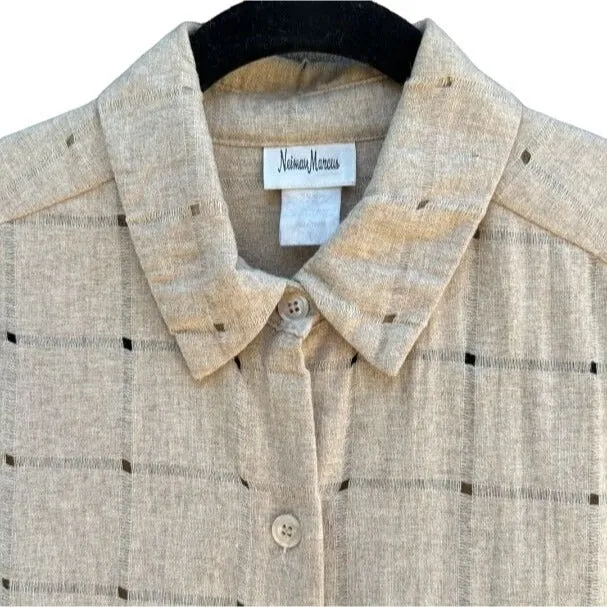 Neiman Marcus Vintage Square Cut Out Button Front Women's Long Sleeve Shirt - L