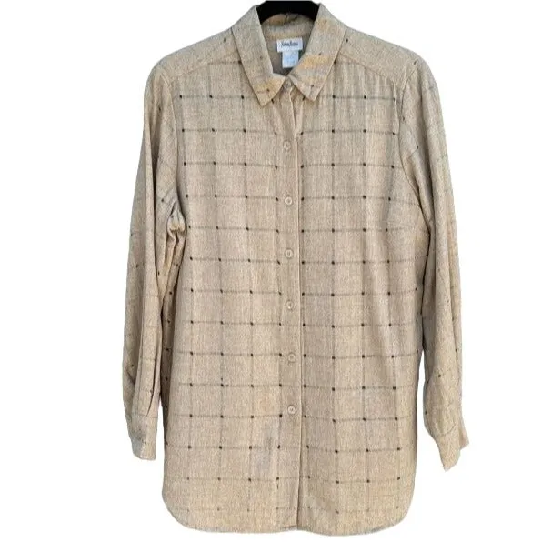 Neiman Marcus Vintage Square Cut Out Button Front Women's Long Sleeve Shirt - L