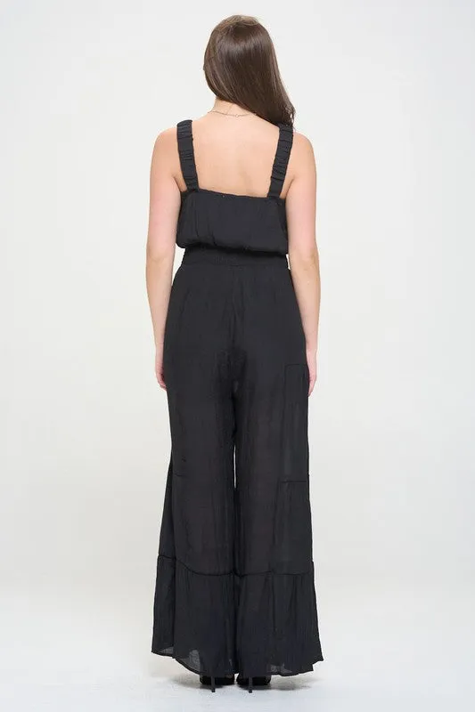Plus Elastic Strap Tiered Jumpsuit