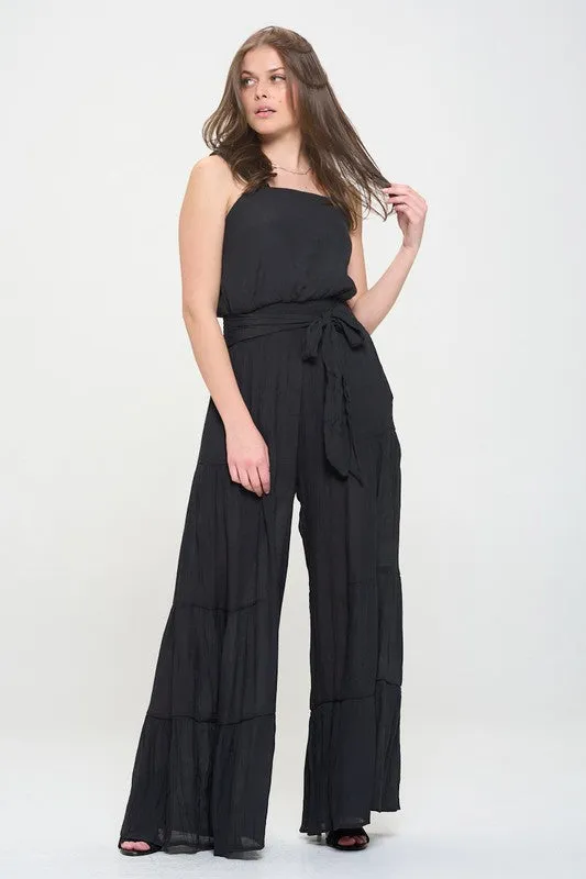 Plus Elastic Strap Tiered Jumpsuit