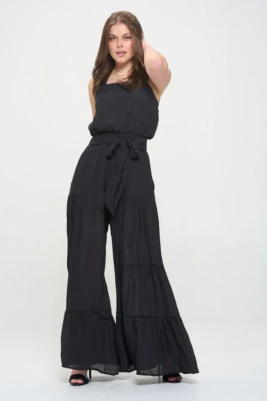 Plus Elastic Strap Tiered Jumpsuit
