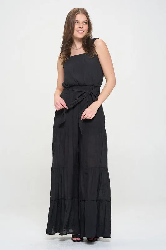 Plus Elastic Strap Tiered Jumpsuit