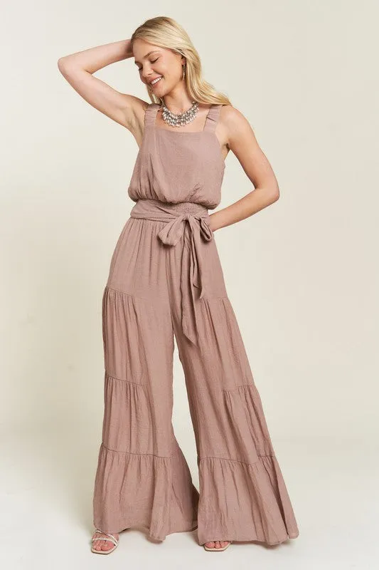 Plus Elastic Strap Tiered Jumpsuit