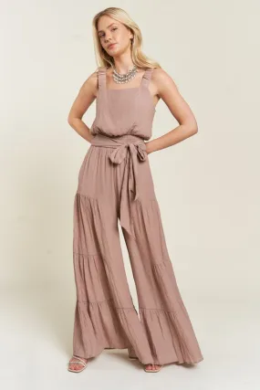 Plus Elastic Strap Tiered Jumpsuit