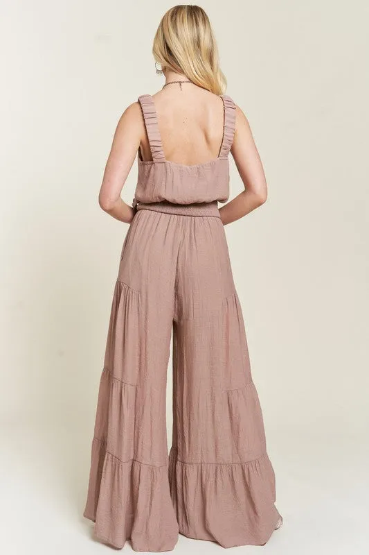 Plus Elastic Strap Tiered Jumpsuit