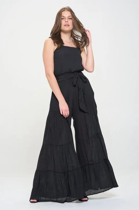 Plus Elastic Strap Tiered Jumpsuit