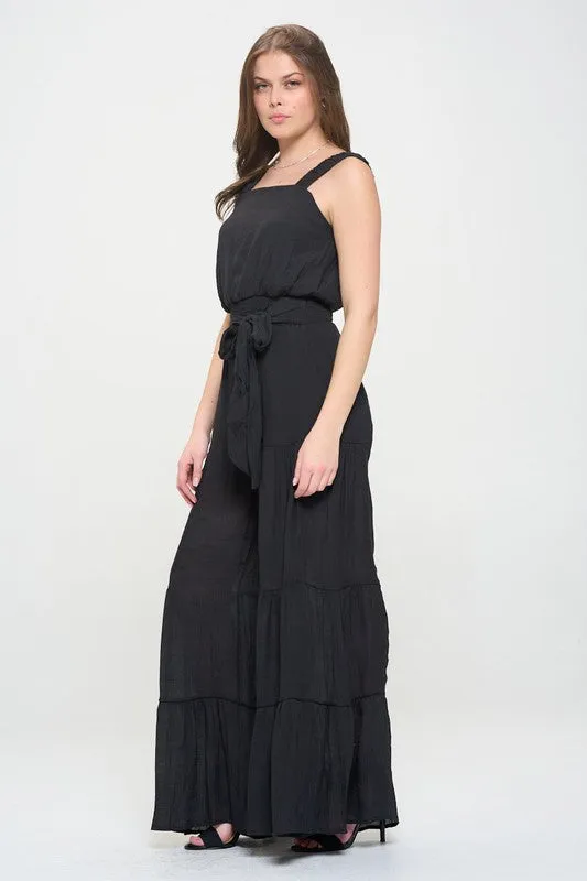 Plus Elastic Strap Tiered Jumpsuit