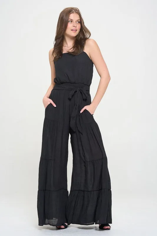 Plus Elastic Strap Tiered Jumpsuit