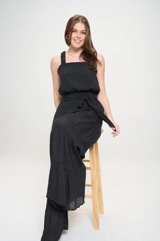 Plus Elastic Strap Tiered Jumpsuit