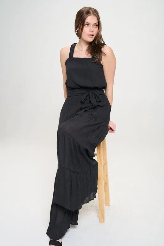 Plus Elastic Strap Tiered Jumpsuit