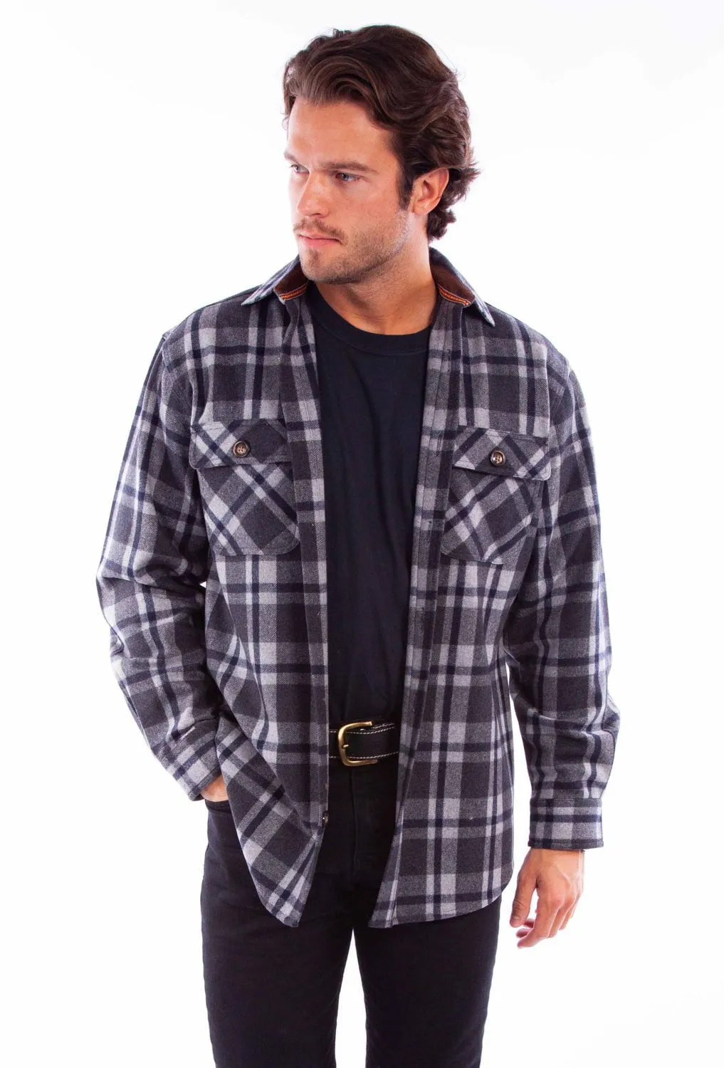 Scully Mens Heavyweight Flannel Charcoal Wool Blend L/S Shirt