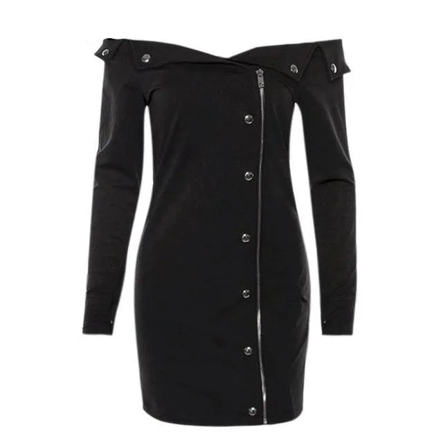 Sexy Off Shoulder Zipper Long Sleeve Bodycon Dress