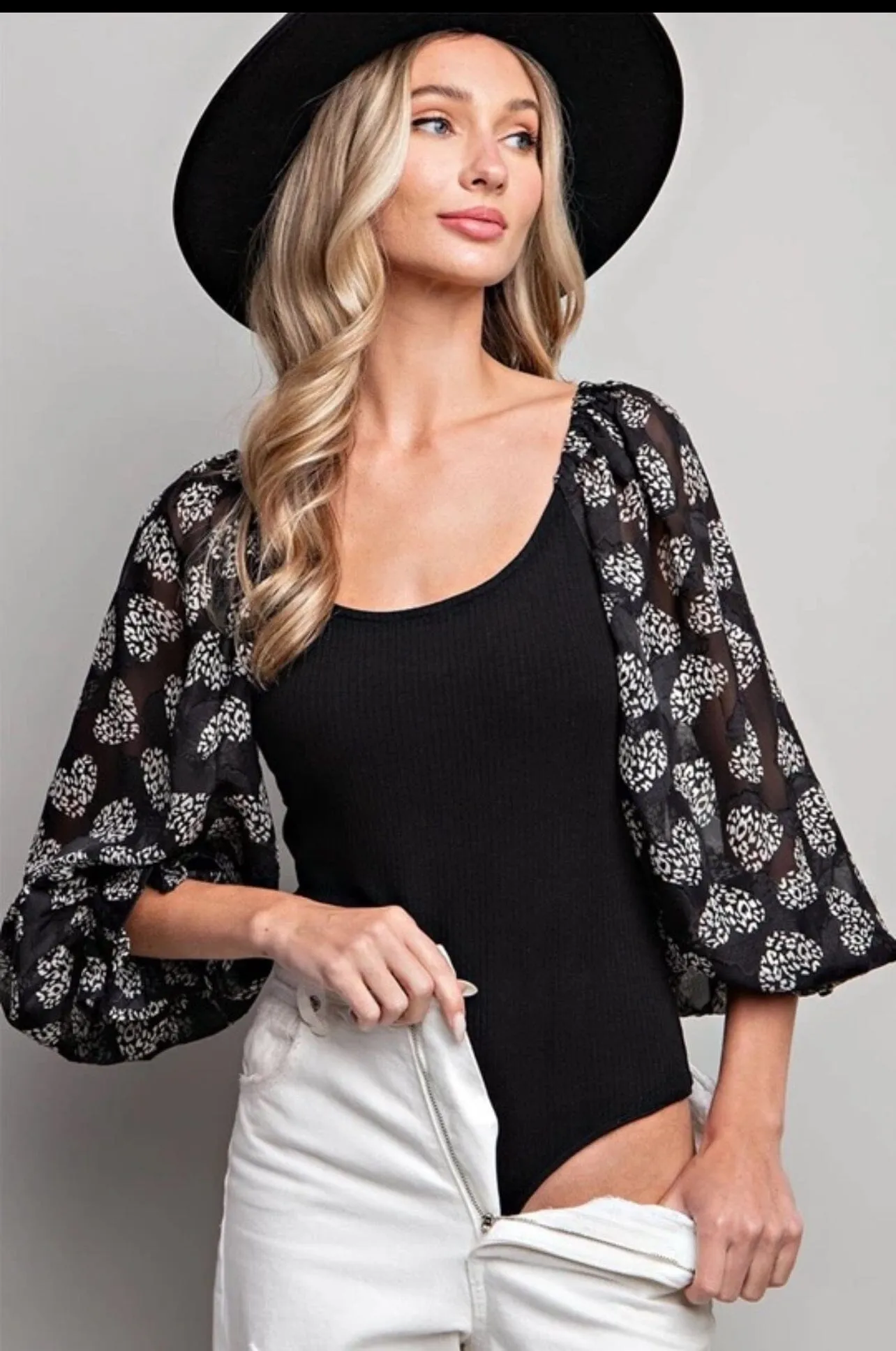 SHEER CONTRAST SLEEVE BODYSUIT