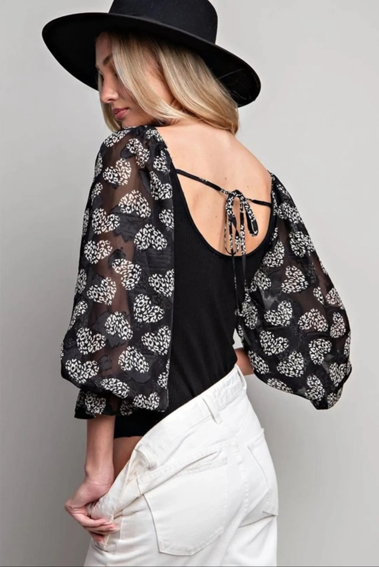 SHEER CONTRAST SLEEVE BODYSUIT