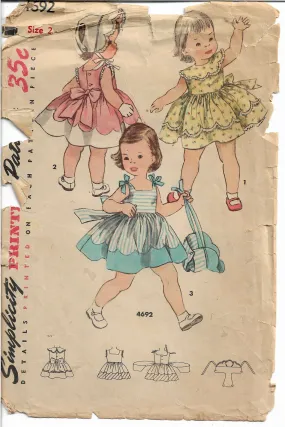 Simplicity 4692 Toddlers Sleeveless Play Dress Vintage Sewing Pattern 1950s