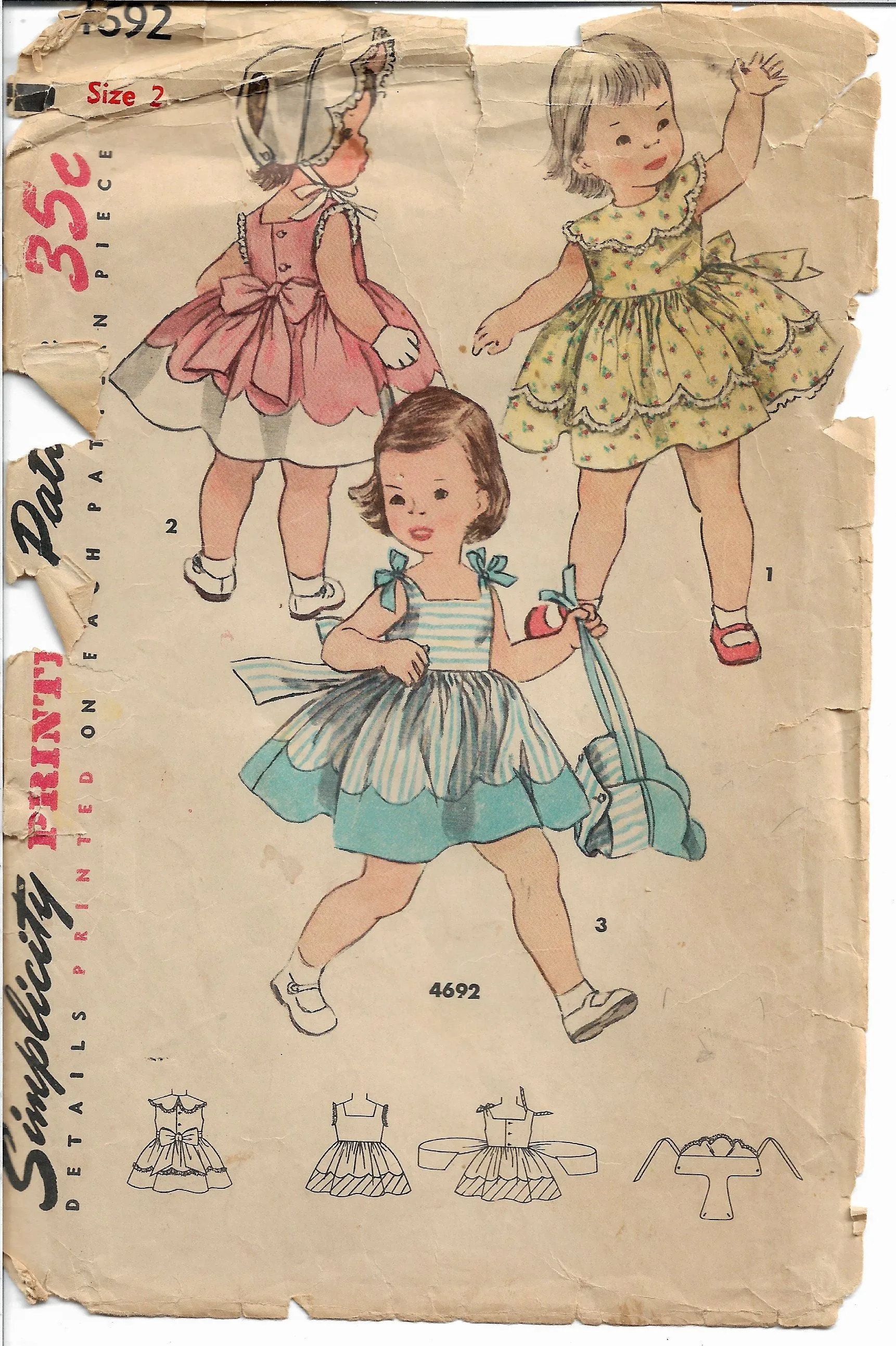 Simplicity 4692 Toddlers Sleeveless Play Dress Vintage Sewing Pattern 1950s