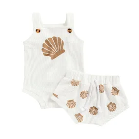 Sleeveless Seashell Waffle Baby Set