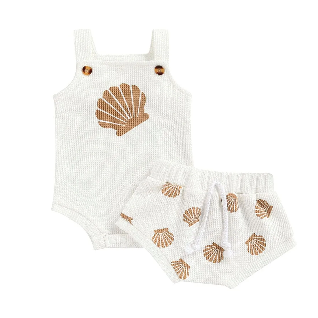 Sleeveless Seashell Waffle Baby Set