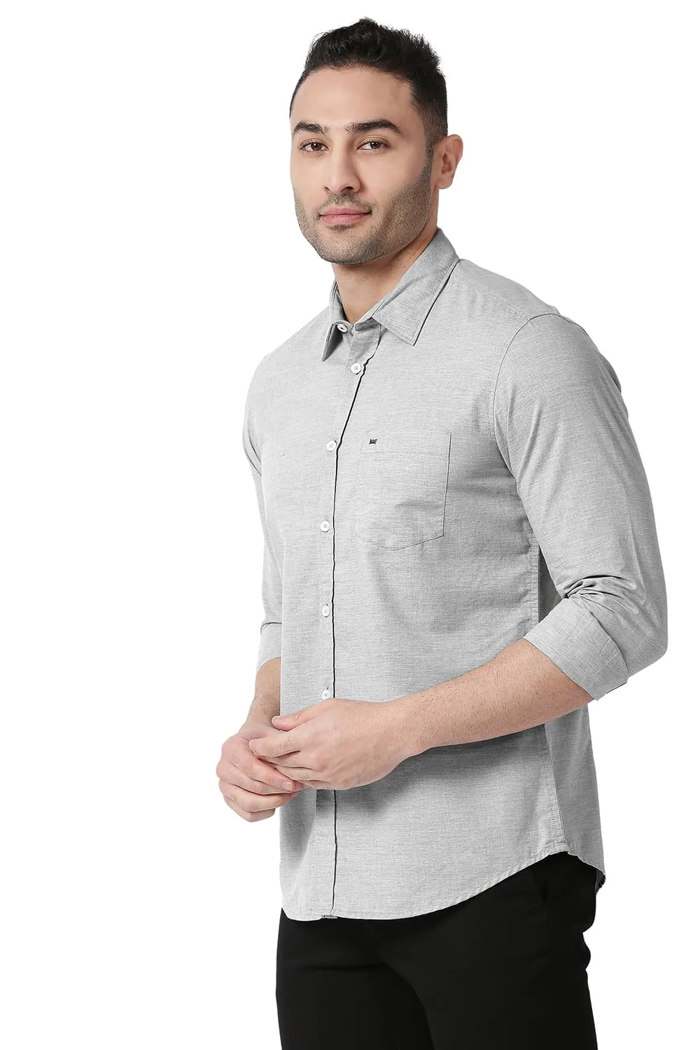 Slim Fit Cotton Polyester Chambray Shirt