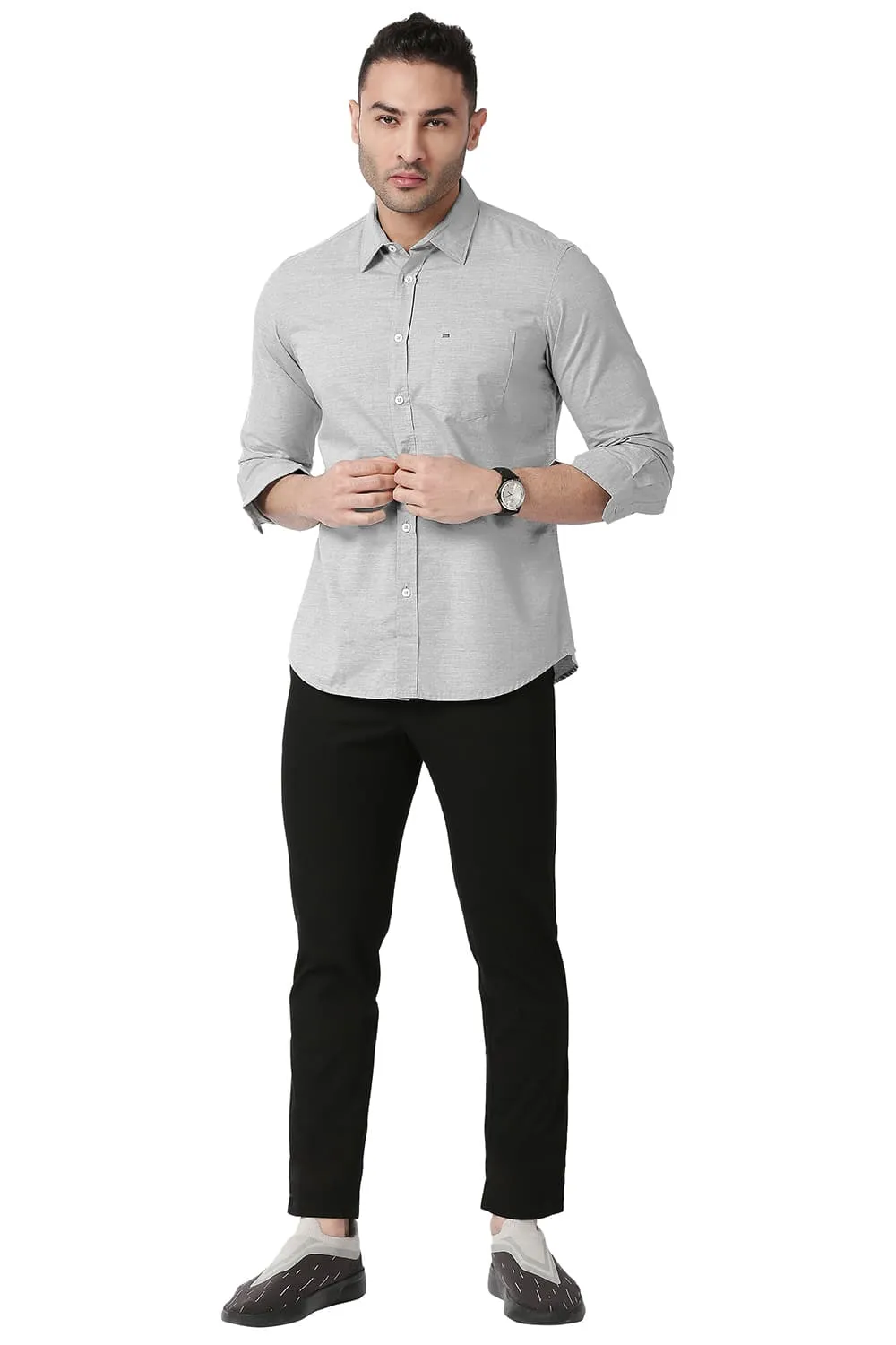 Slim Fit Cotton Polyester Chambray Shirt