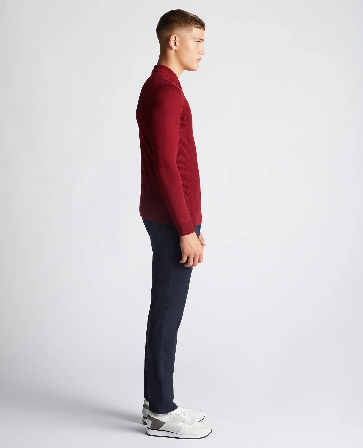 Slim Fit Merino Wool-Blend Long Sleeve Knitted Polo