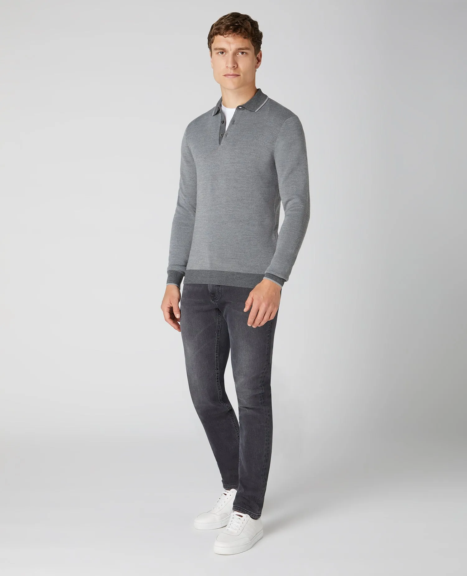 Slim Fit Merino Wool-Blend Long Sleeve knitted Polo